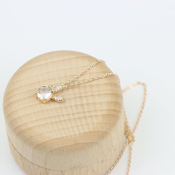 Elegant Rose Gold Necklace with Clear Crystal & Bow Charm, XPNL0413 - Picture 2 of 12